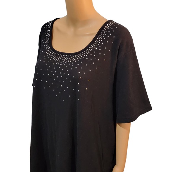 Quacker Factory Black Top with Silver Studded Neckline 3X NWOT - Picture 2 of 6